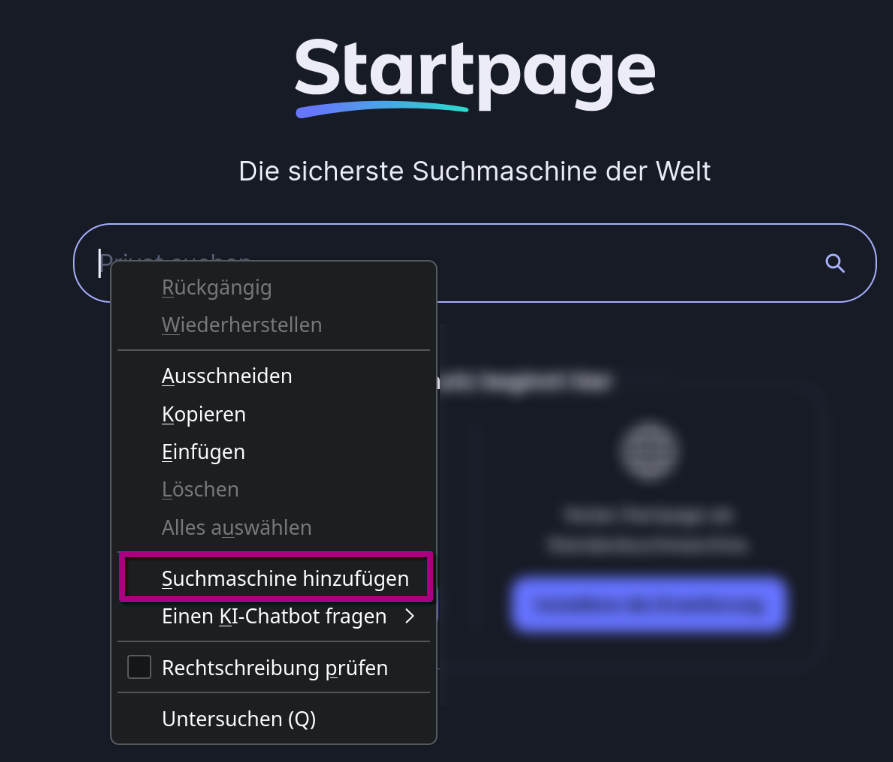 Suchmaschine Startpage zu Firefox hinzufügen Schritt 1