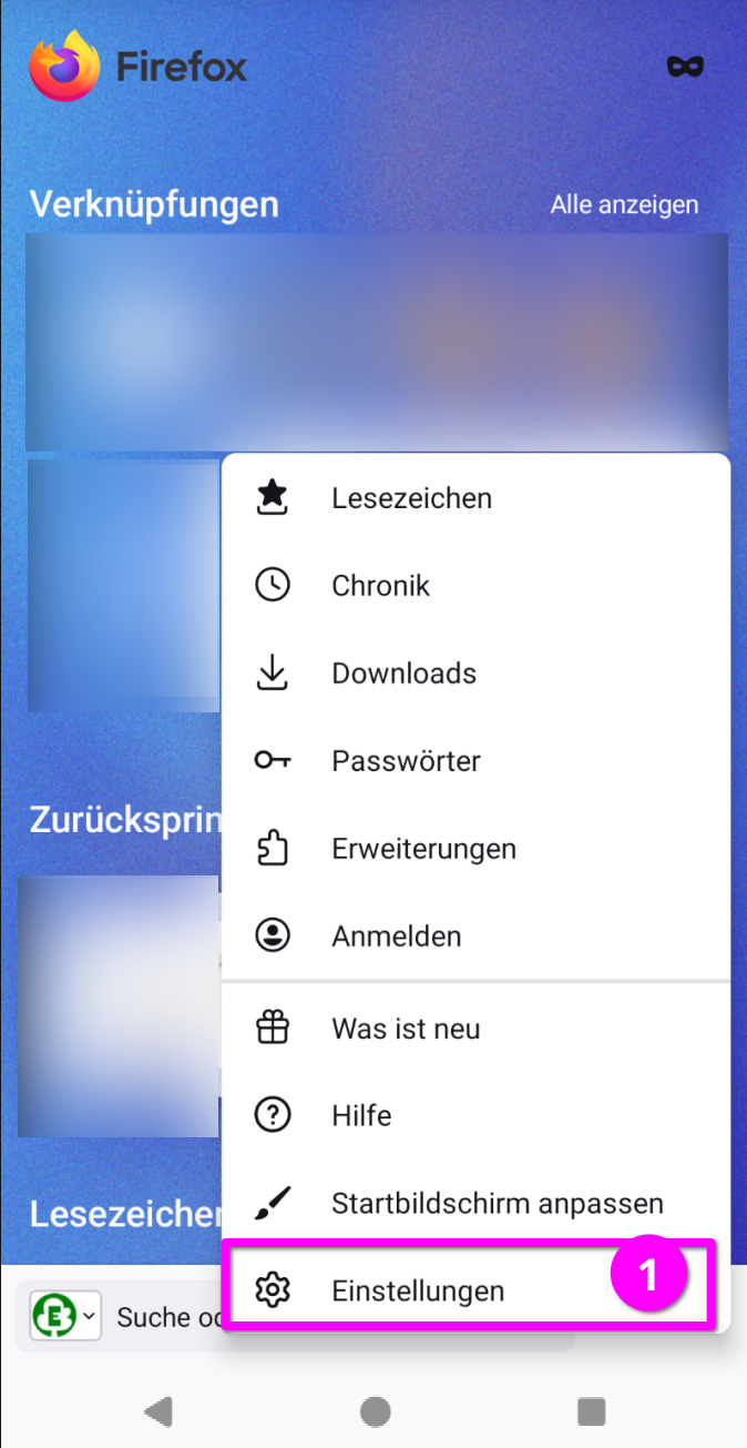 Suchmaschine ändern in Firefox für Android Schritt 2