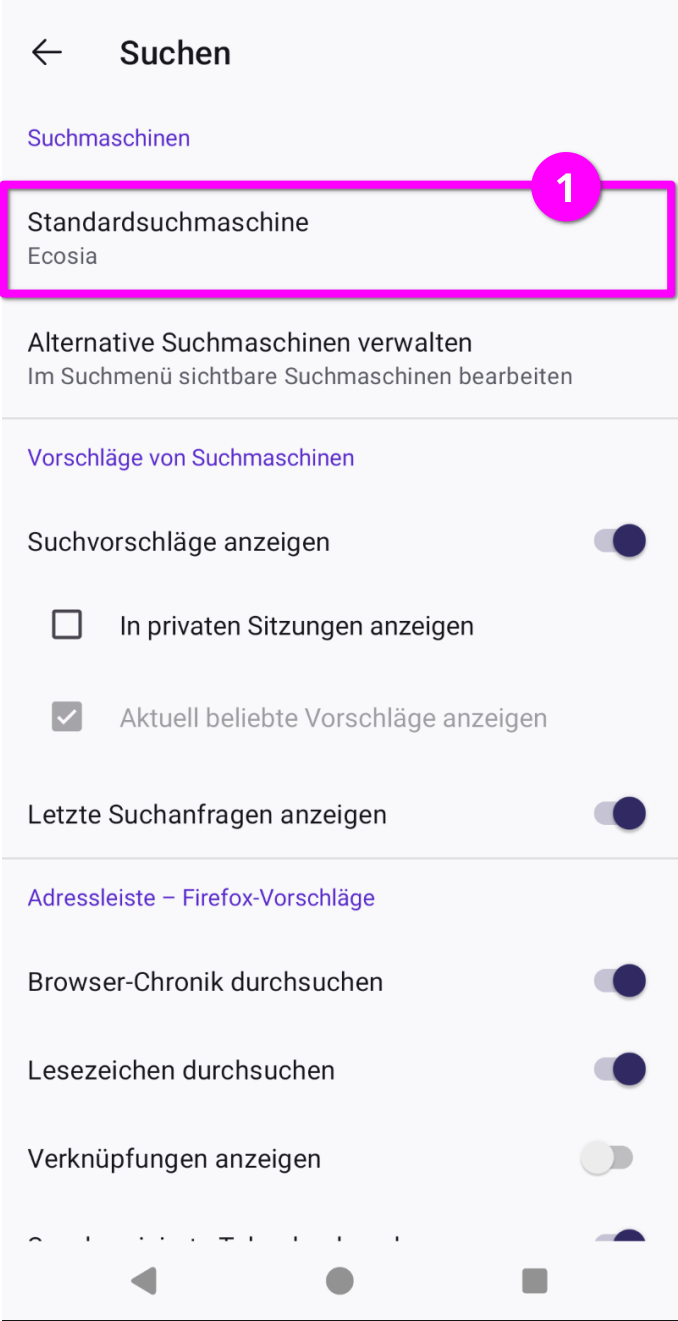 Suchmaschine ändern in Firefox für Android Schritt 4