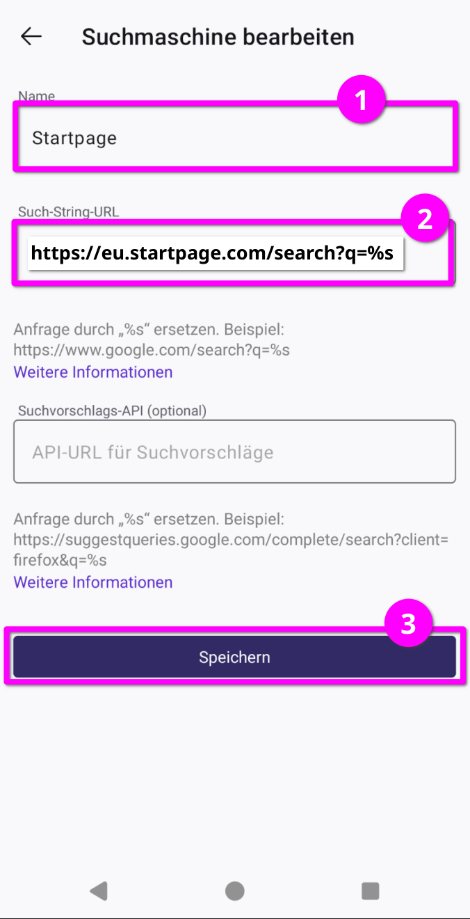 Suchmaschine ändern in Firefox für Android Schritt 6