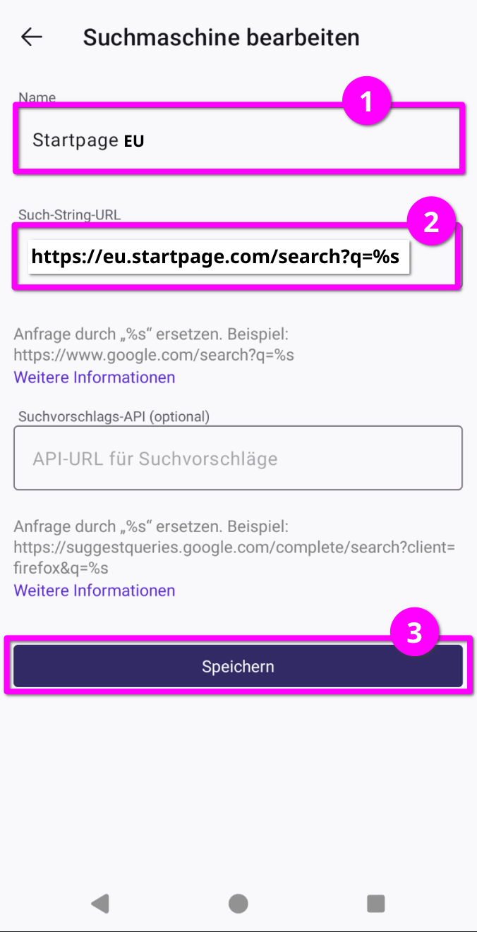 Suchmaschine ändern in Firefox für Android Schritt 6